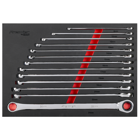 Premier Extra-Long Double Ring Ratchet/Fixed Spanner Set 13pc - SE-AK63190