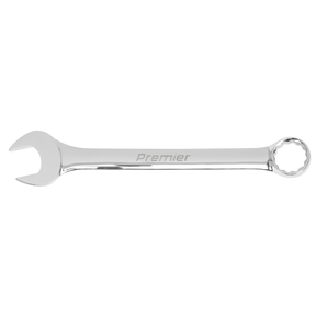 The Super Jumbo Combination Spanner 46mm - AK632446 features one open end and one box end, crafted from durable Chrome Vanadium steel. The handle is engraved with the word "Sealey," signifying its origin from the Sealey brand. This robust tool is backed by a lifetime guarantee, ensuring dependable performance for years to come.