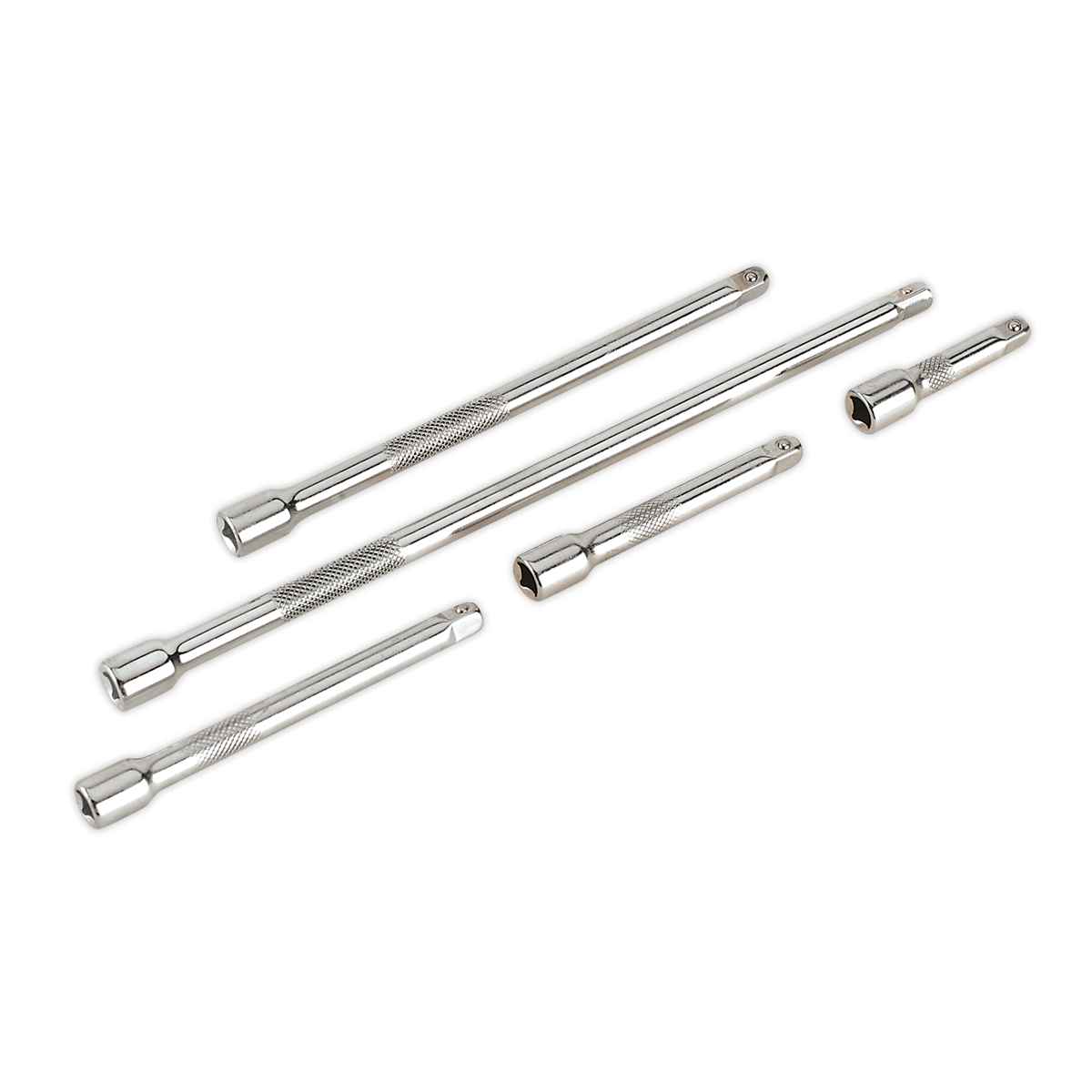 Sealey's Extension Bar Set 5pc 1/4"Sq Drive - AK6331 features five chrome vanadium steel socket wrench extension bars of varying lengths, heat treated for added durability and arranged in a descending size order from top to bottom.