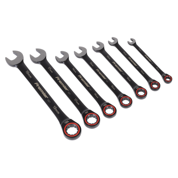 Sealey Premier Black Combination Ratchet Spanner Set 7pc SE AK63941B