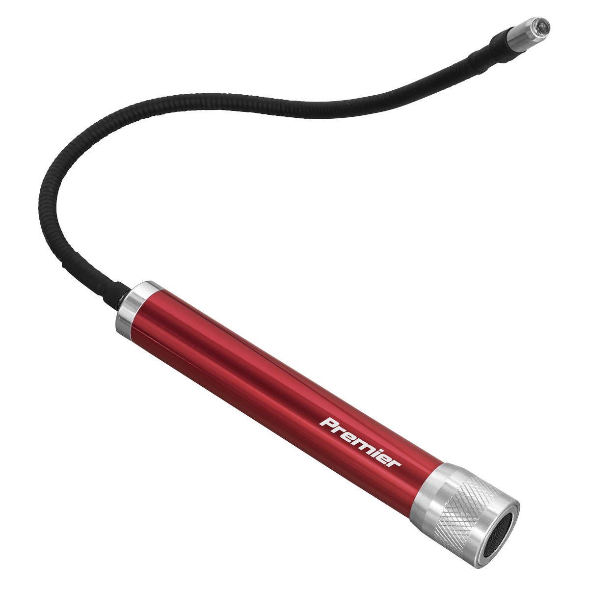 A handheld magnetic pick-up tool with a flexible shaft, featuring a high power LED bulb and a small attachment on the end, branded as "Flexible LED Inspection Torch - AK6505" by Sealey.