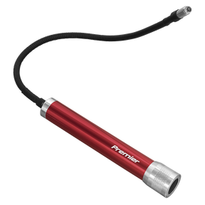 A handheld magnetic pick-up tool with a flexible shaft, featuring a high power LED bulb and a small attachment on the end, branded as "Flexible LED Inspection Torch - AK6505" by Sealey.