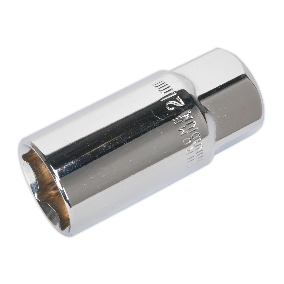 A Spark Plug Socket 21mm 1/2"Sq Drive Magnetic - AK6544 from Sealey, featuring a 12-point design for loosening or tightening bolts and nuts, made from durable Chrome Vanadium steel.