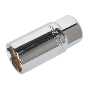 A Spark Plug Socket 21mm 1/2"Sq Drive Magnetic - AK6544 from Sealey, featuring a 12-point design for loosening or tightening bolts and nuts, made from durable Chrome Vanadium steel.
