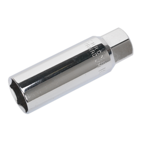 The Sealey Spark Plug Socket 16mm 3/8"Sq Drive Thin Wall - AK6557 is a chrome vanadium tool featuring a hexagonal drive end and a cylindrical body, ideal for removing and installing spark plugs, specifically designed to fit the common 16mm socket size found in Japanese vehicles.