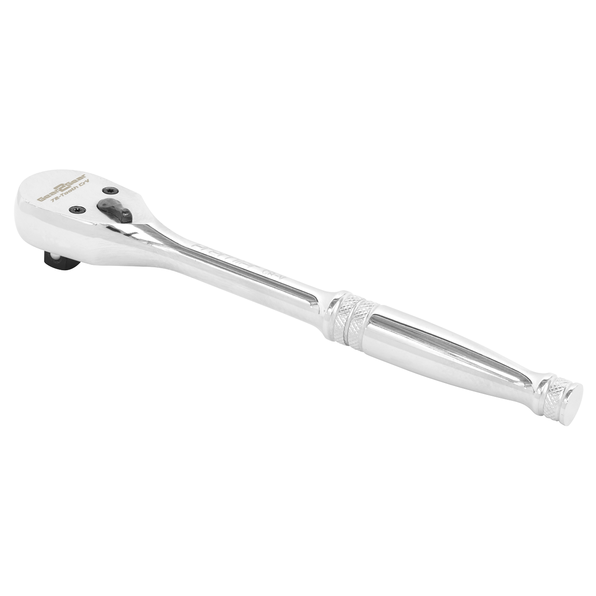 A Sealey Ratchet Wrench 3/8"Sq Drive Dust-Free Flip Reverse - AK661DF with a chrome-plated finish, textured grip handle, 72-tooth gear mechanism, and a switching lever on the Chrome Vanadium steel ratchet head.