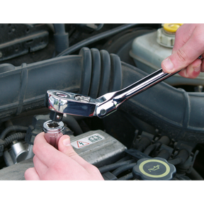 Ratchet Wrench Flexi-Head 300mm 3/8"Sq Drive Pear-Head Flip Reverse - AK661F - Farming Parts