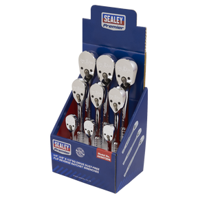 Ratchet Wrenches 1/4", 3/8" & 1/2"Sq Drive Pear-Head Flip Reverse Display Box of 9 - AK6672DB - Farming Parts