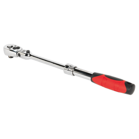 The Sealey Flexi-Head Ratchet Wrench 3/8"Sq Drive Extendable - AK6681, equipped with a black and red ergonomic handle, features a 180° locking flexi-head made from Chrome Vanadium steel.