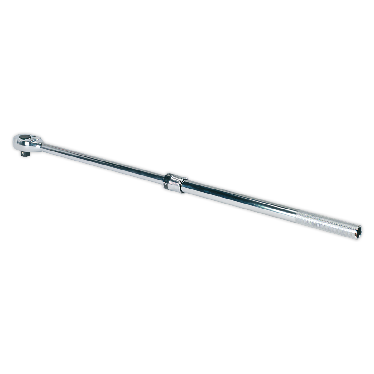 The Sealey Ratchet Wrench 3/4"Sq Drive Extendable - AK6691 features a chromed finish, an adjustable heavy-duty design with a long handle and pivoting head, crafted from Chrome Vanadium steel—perfect for professional hand tools.