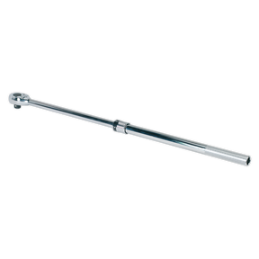 The Sealey Ratchet Wrench 3/4"Sq Drive Extendable - AK6691 features a chromed finish, an adjustable heavy-duty design with a long handle and pivoting head, crafted from Chrome Vanadium steel—perfect for professional hand tools.