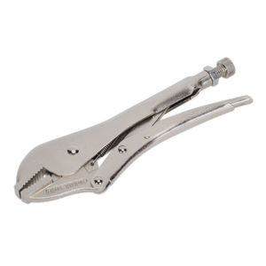 Image of a Locking Pliers Straight Jaws 230mm 0-45mm Capacity - AK6823 by Sealey, crafted from durable Chrome Vanadium steel with an adjustable screw and serrated gripping surface, ideal for professional use.