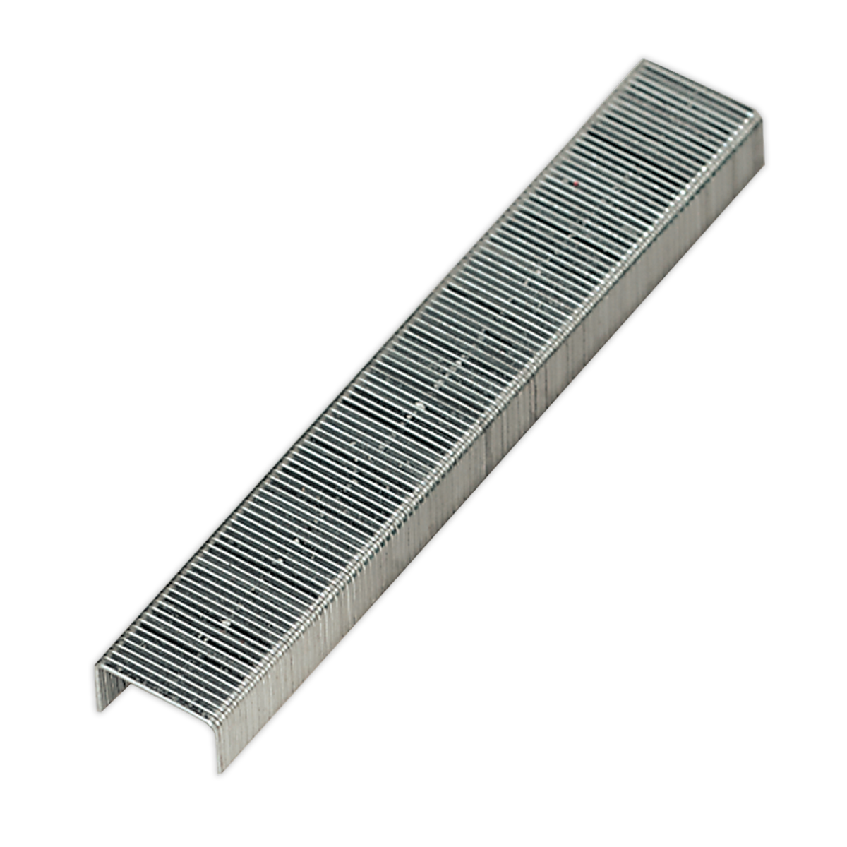 A close-up view of the Sealey Staples 6mm Pack of 500 - AK7061/8, showing aligned individual staples within the strip, and is fully compatible with Sealey staplers.