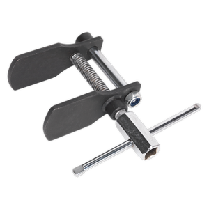 The Disc Brake Piston Spreader Tool - AK711 by Sealey features a threaded bolt and two flat, wide blades specifically designed for compressing caliper pistons during brake maintenance.