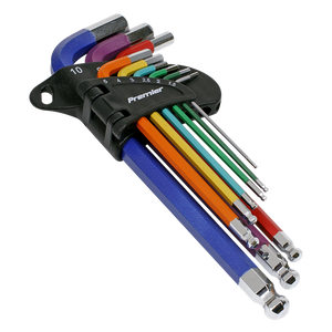 Sealey | Premier Long Colour-Coded Ball-End Hex Key Set 9pc - Display Box of 10 - AK7190DB