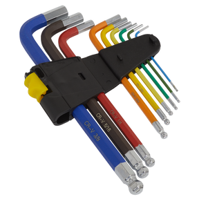 Ball-End Hex Key Set 9pc Long Colour-Coded Imperial - AK7197 - Farming Parts