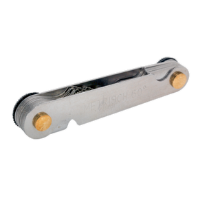 Sealey's Screw Pitch Gauge Set 20pc Metric - AK71SPG features a metal folding blade set with multiple foldable components and two gold-colored rivets. The main body is engraved with "METRISH 60°" and offers accurate thread profiles ranging from 0.4 to 6mm.