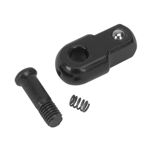 A black metal clevis pin assembly from Sealey, ideal for daily professional use, consisting of a clevis, screw pin, and small spring arranged separately. Product Name: Knuckle 1/2"Sq Drive for AK7301.V2 - AK7301RK.