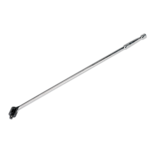 The Sealey Breaker Bar 750mm 1/2"Sq Drive - AK7302, forged from durable Chrome Vanadium steel and ideal for loosening tight bolts, features a chrome-plated steel construction and a ratcheting head for professional use.