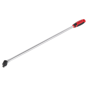 Image of the Sealey Breaker Bar 750mm 1/2"Sq Drive - AK7305, featuring a long metallic handle and a black and red rubber grip. Crafted from Chrome Vanadium, this tool is part of the Premier Hand Tools collection, designed to apply torque to turn bolts and nuts efficiently.