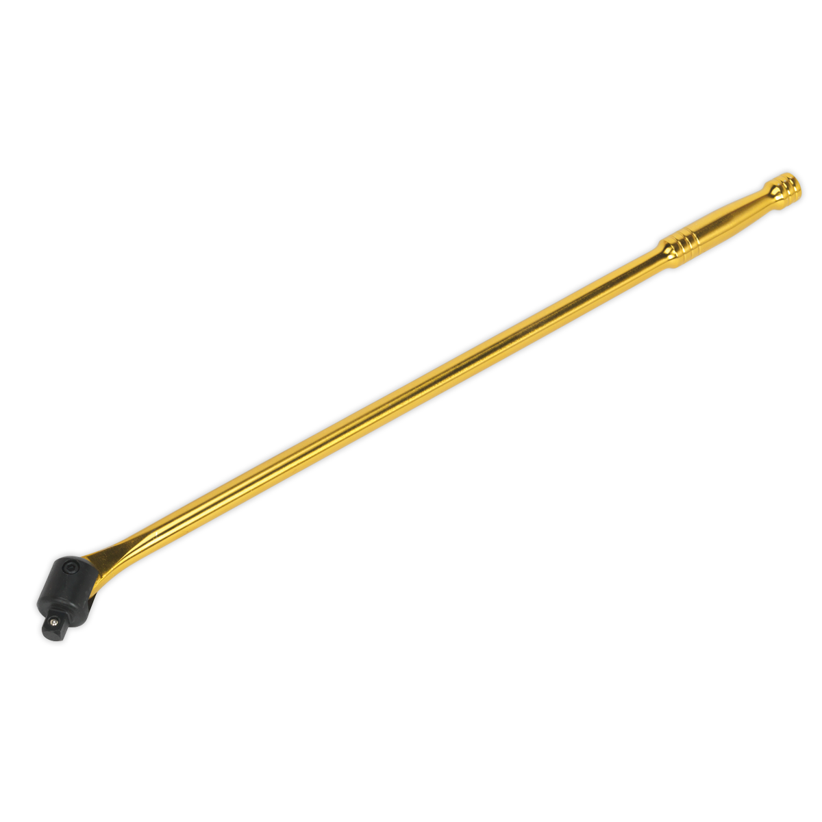 Sealey's Breaker Bar 600mm 1/2"Sq Drive Gold - AK730G, featuring a black pivoting socket head, is crafted from durable Chrome Vanadium steel and comes with a lifetime guarantee.