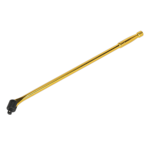 Sealey's Breaker Bar 600mm 1/2"Sq Drive Gold - AK730G, featuring a black pivoting socket head, is crafted from durable Chrome Vanadium steel and comes with a lifetime guarantee.