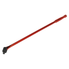 The Sealey Breaker Bar 600mm 1/2"Sq Drive Red - AK730R features a long, red handle with a black head and is crafted from durable Chrome Vanadium steel, making it perfect for loosening tight bolts in professional settings.