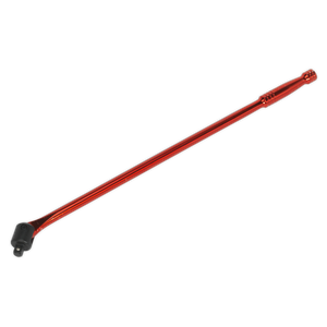 The Sealey Breaker Bar 600mm 1/2"Sq Drive Red - AK730R features a long, red handle with a black head and is crafted from durable Chrome Vanadium steel, making it perfect for loosening tight bolts in professional settings.