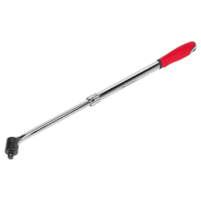 A Sealey Breaker Bar Extendable 1/2"Sq Drive - AK7315, made from durable Chrome Vanadium steel, featuring a red and black soft grip handle.