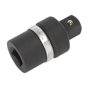 A black ratchet adaptor with a cylindrical shape and a metallic ring in the middle, the Sealey Ratchet Adaptor 3/4"Sq Drive - AK7371 is meticulously designed for fitting sockets onto a drive tool, epitomizing Sealey's commitment to quality and corrosion resistance.