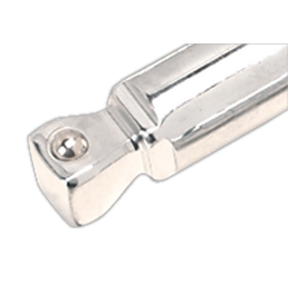 Close-up view of a rectangular arm bracket with a rounded end and screw hole, made from Chrome Vanadium steel, from the Wobble Extension Bar Set 5pc 1/4"Sq Drive - AK766 by Sealey.