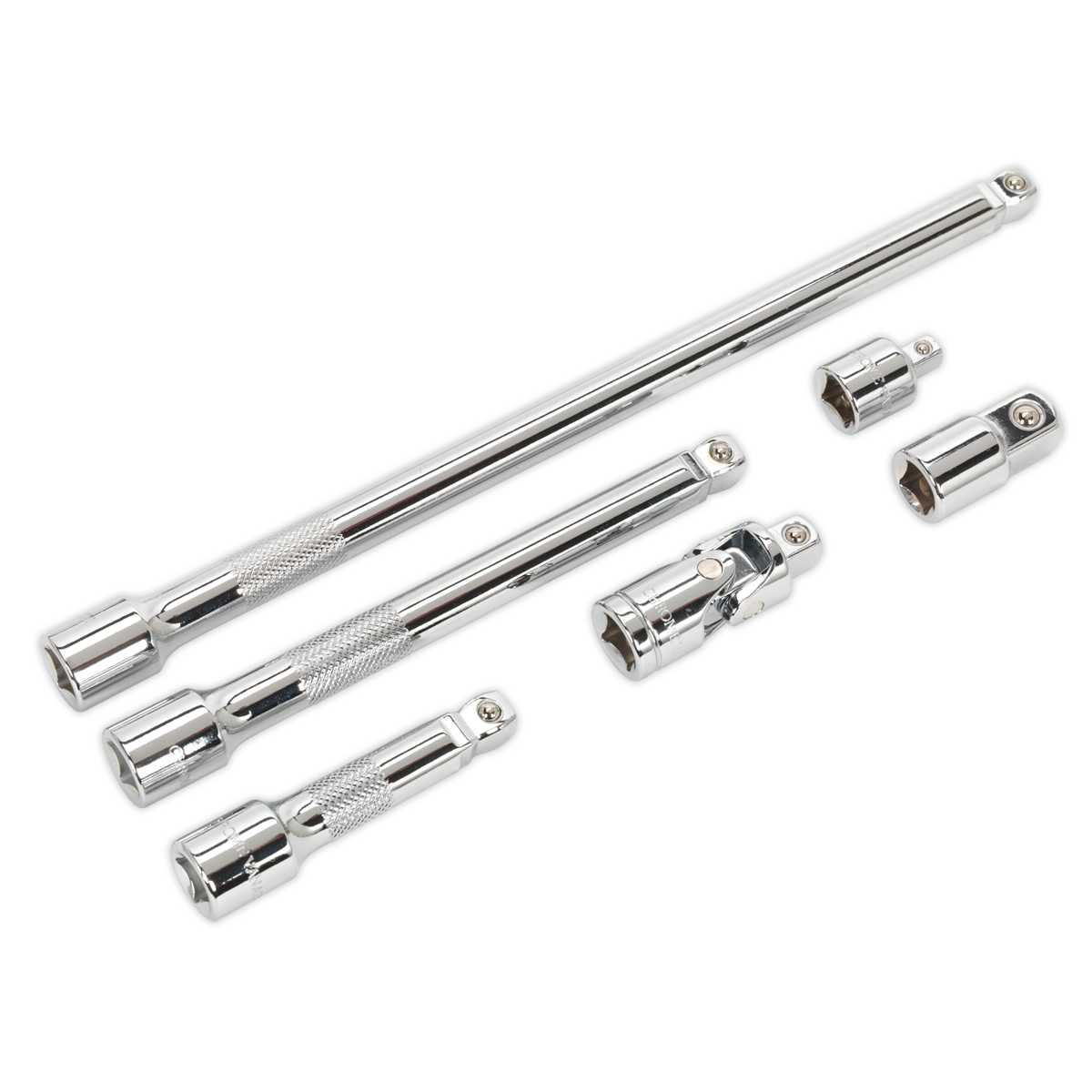 Wobble/Rigid Extension Bar, Adaptor & Universal Joint Set 6pc 3/8"Sq Drive - AK7690 - Farming Parts