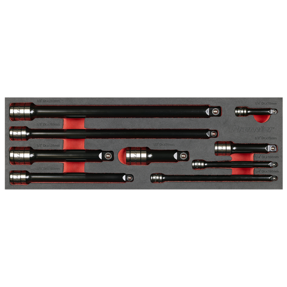 Premier Black Wobble/Rigid Extension Bar Set 1/4", 3/8" & 1/2"Sq Drive 9pc - Premier Black - SE-AK7693
