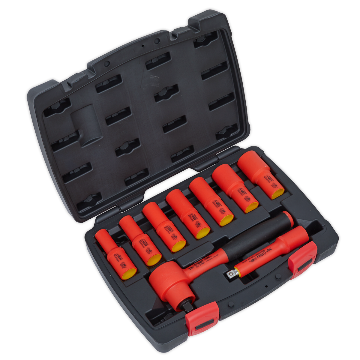 Insulated Socket Set 9pc 3/8"Sq Drive 6pt WallDrive® VDE Approved - AK7942 - Farming Parts