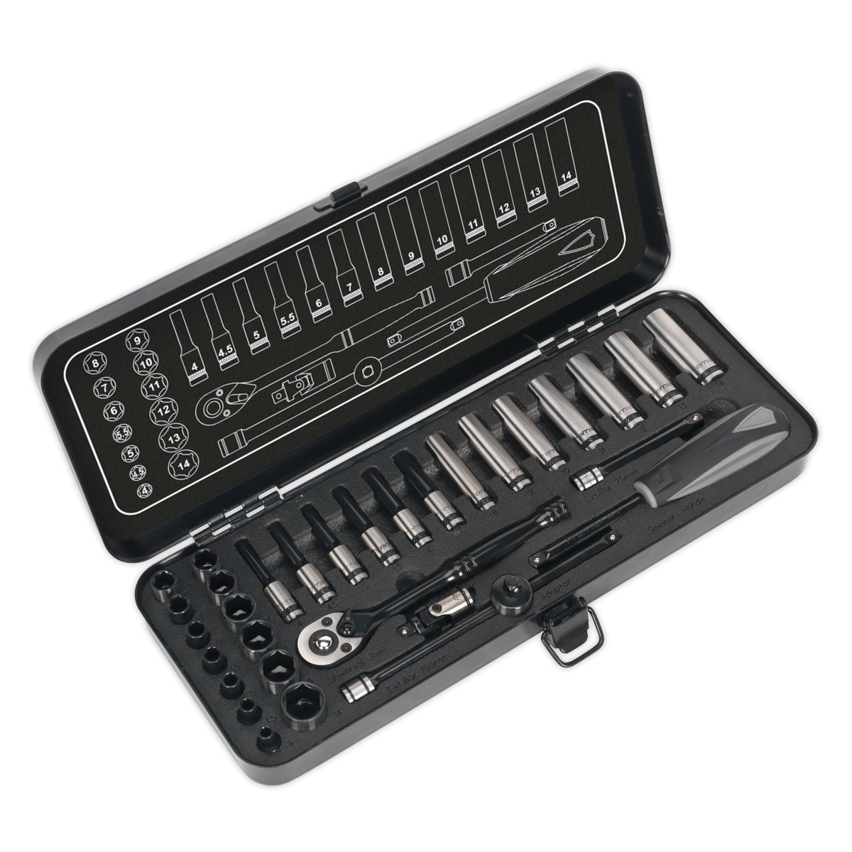 Socket Set 32pc 1/4"Sq Drive 6pt WallDrive® Metric Black Series - AK7970 - Farming Parts