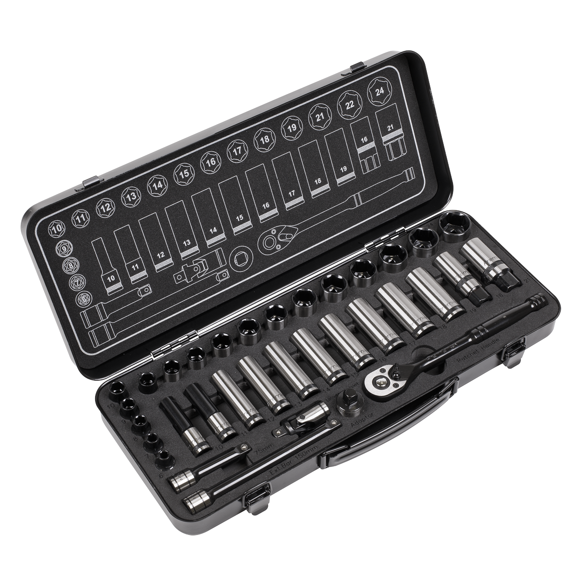 Socket Set 34pc 3/8"Sq Drive WallDrive® Metric Black Series - AK7971 - Farming Parts