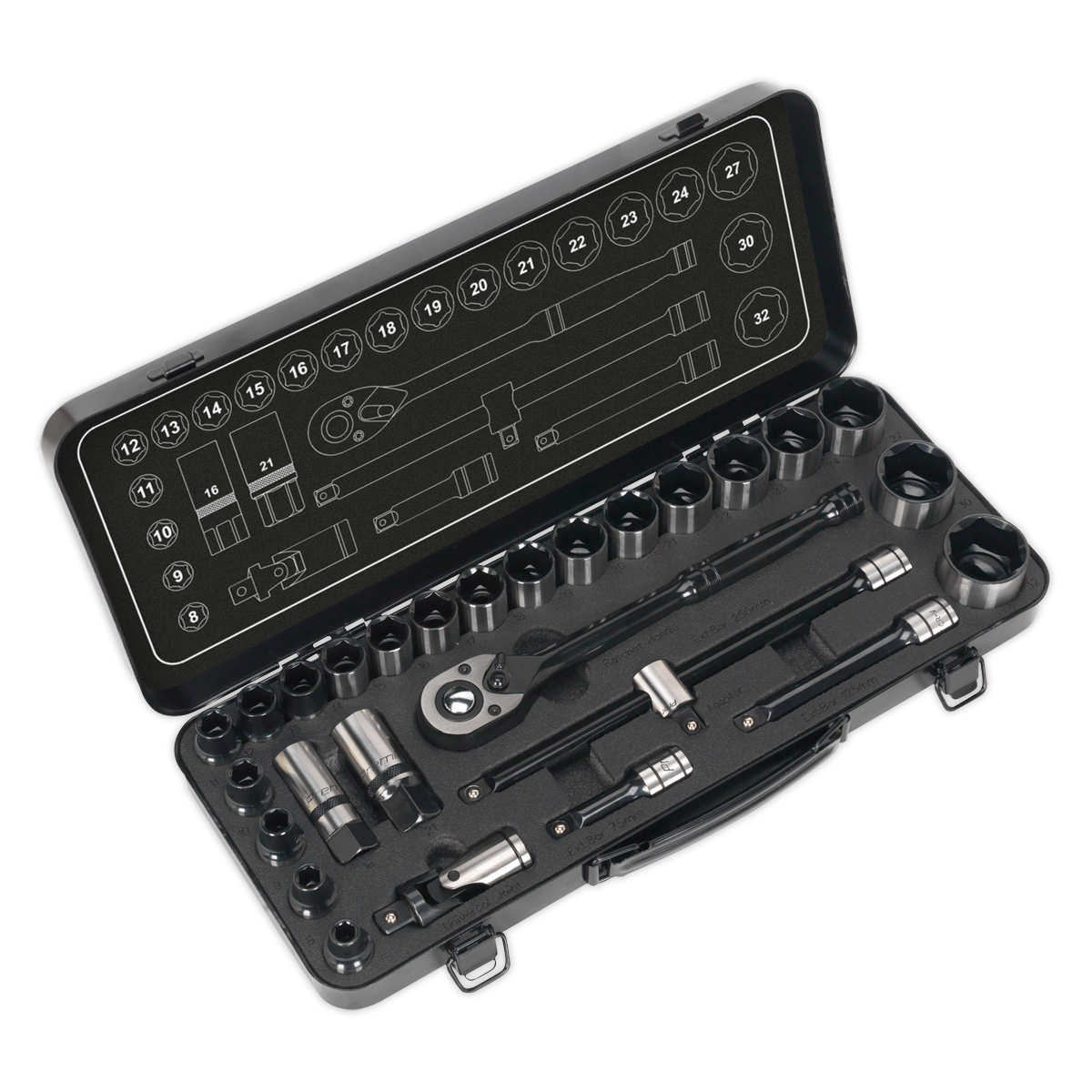 Socket Set 28pc 1/2"Sq Drive 6pt WallDrive® Metric Black Series - AK7972 - Farming Parts