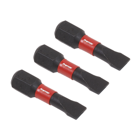 Three identical Slotted 5.5mm Impact Power Tool Bits by Sealey, arranged side by side on a white background, showcase the durability and precision of Premier Hand Tools.