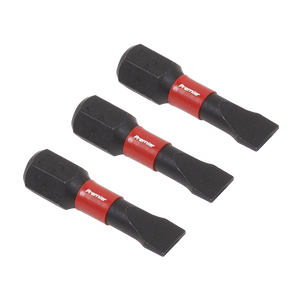 Three identical Slotted 5.5mm Impact Power Tool Bits by Sealey, arranged side by side on a white background, showcase the durability and precision of Premier Hand Tools.