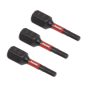 Three Sealey Hex 2.5mm Impact Power Tool Bits, each labeled "AK8210," featuring a hexagonal base and cylindrical shaft, crafted from high-quality S2 steel. These professional hand tools are designed to ensure durability and precision in demanding tasks.