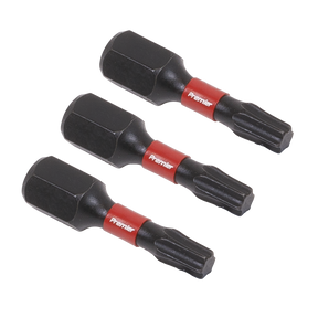 Three TRX-Star* T20 Impact Power Tool Bits by Sealey, each measuring 25mm, featuring hexagonal bases and star-shaped tips, crafted from high-quality S2 steel.