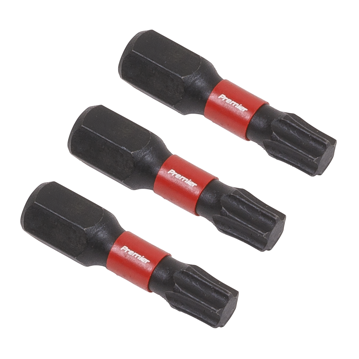 A set of three Sealey TRX-Star* T27 Impact Power Tool Bits 25mm (model AK8219), designed for impact grade power tools and made from high quality S2 steel, arranged side by side.