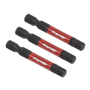 Three Hex 6mm Impact Power Tool Bits, each 50mm in length from the Sealey brand and made from high-quality S2 steel, arranged in parallel on a white background.