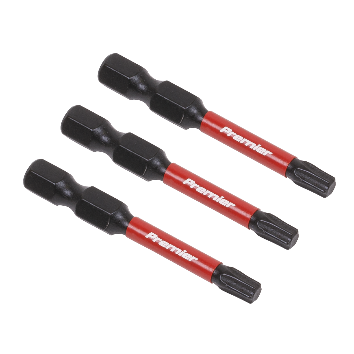 Three TRX-Star* T25 Impact Power Tool Bits 50mm from Sealey, arranged horizontally on a white background, ideal for professional use.