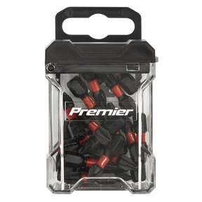 Plastic container of Premier earplugs, featuring a black lid and transparent body, displaying black and red earplugs inside. These earplugs are crafted with precision similar to Sealey’s high-quality #2 Impact Phillips Power Tool Bits 25mm 20pc - AK8272, ensuring optimal performance.