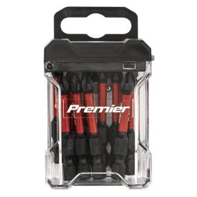 A box of Sealey Phillips #2 Impact Power Tool Bits 50mm - 10pc (Model AK8274), expertly crafted from durable S2 steel and featuring a convenient black handle for easy carrying.