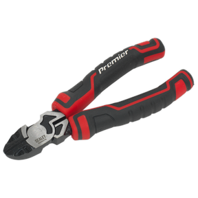 Close-up of a pair of Sealey Side Cutters High Leverage 160mm - AK8374, showcasing a sturdy design with textured handles. These side cutters feature precision ground cutting edges and are crafted from durable Chrome Vanadium steel.