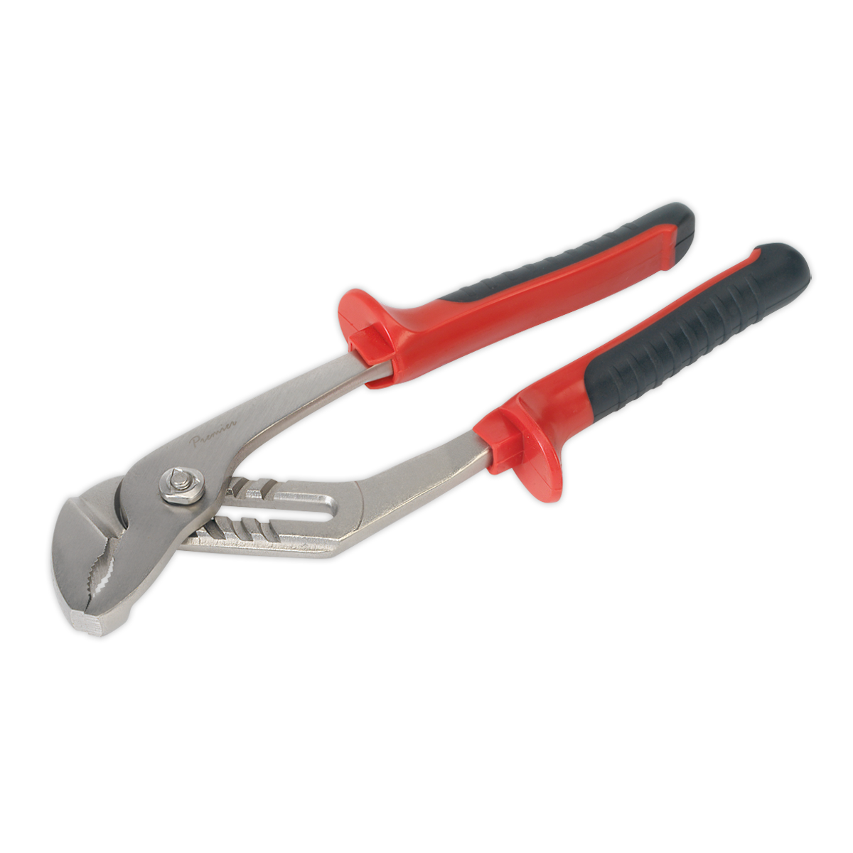 Introducing the Sealey Water Pump Pliers 250mm - AK8520, featuring red and black ergonomic handles that guarantee durability and comfort for all your tough tasks.