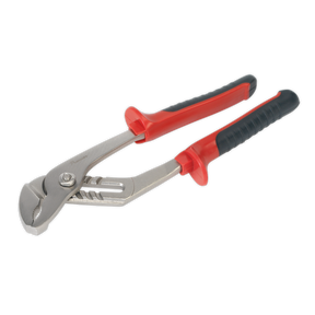 Introducing the Sealey Water Pump Pliers 250mm - AK8520, featuring red and black ergonomic handles that guarantee durability and comfort for all your tough tasks.