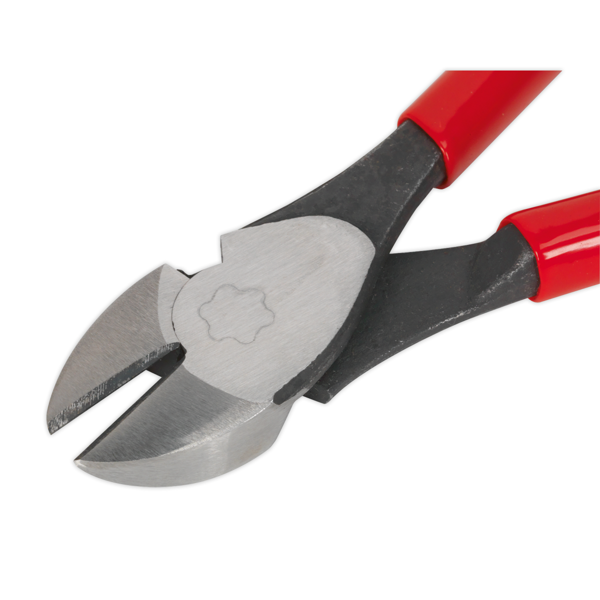 The Sealey Side Cutters Heavy-Duty 180mm - AK8566 are hand tools with red handles, made from durable Chrome Vanadium steel and featuring precision ground cutting edges designed for effortlessly slicing through wires.